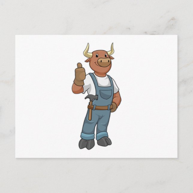 Cartão Postal Bull como Handyman com Hammer (Frente)