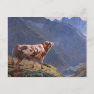 Cartão Postal Bull nos Alpes (por Eugène Burnand)
