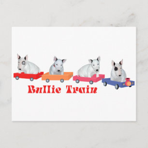 Cartão Postal Bull Terrier Puppy Train