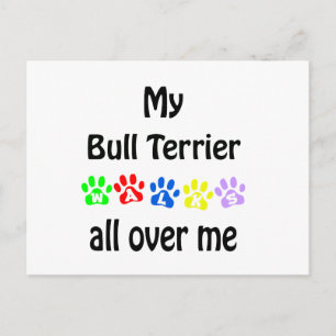 Cartão Postal Bull Terrier Walks Design