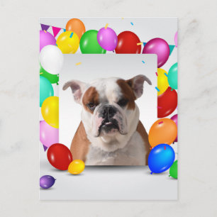 Cartão Postal Bulldog com Balões Coloridos Tema de Aniversário