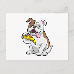 Cartão Postal Bulldog com Pedaço de Pizza