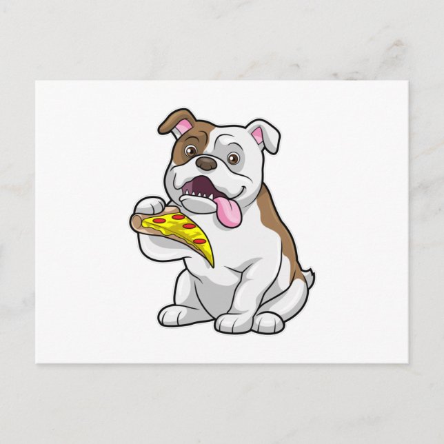 Cartão Postal Bulldog com Pedaço de Pizza (Frente)