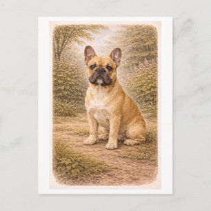 Cartão Postal Bulldog Francês ao Estilo Vintage