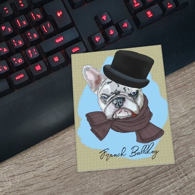 Cartão Postal Bulldog francês com chapéu e cachecol (Criador carregado)