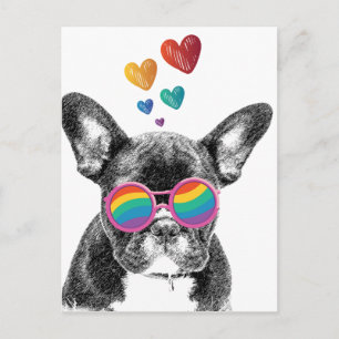 Cartão Postal Bulldog francês com Dia de os namorados de coração