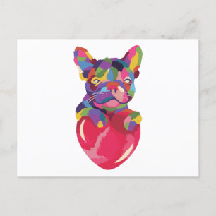 Cartão Postal Bulldog Francês de Coração Vermelha
