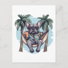 Cartão Postal Bulldog Francês em Top Havaiano