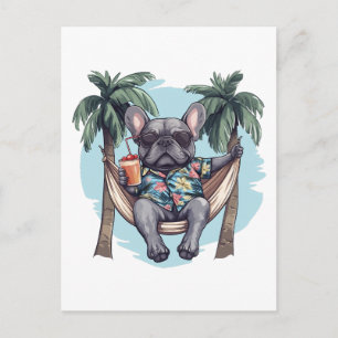 Cartão Postal Bulldog Francês em Top Havaiano