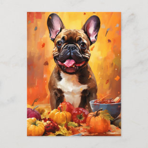 Cartão Postal Bulldog Francês Outono Dia de Ação de Graças 