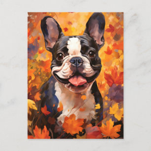 Cartão Postal Bulldog Francês Outono Dia de Ação de Graças 
