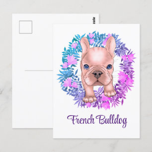 Cartão Postal Bulldog francês. Pintura de aquarela