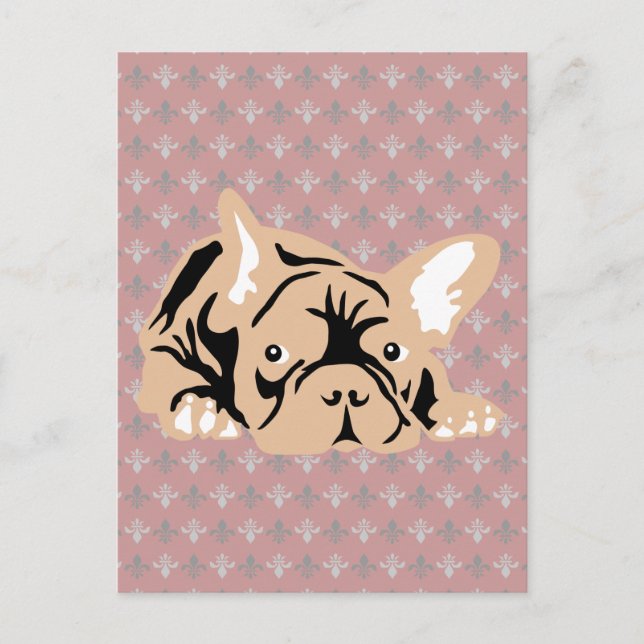 Cartão Postal Bulldog Francês rosa (Frente)