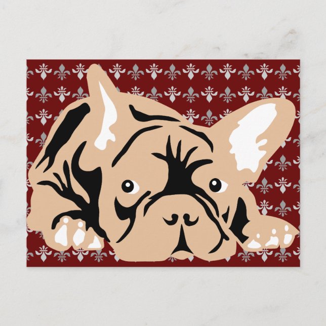Cartão Postal Bulldogue Francês rose (Frente)