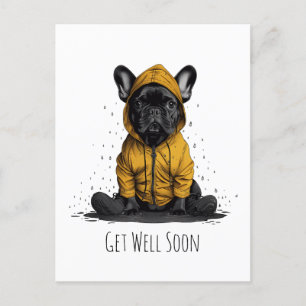 Cartão Postal Bulldogue Francês Se Recuperando Logo Raincoat