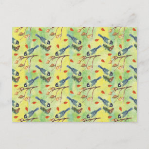 Cartão Postal Bullfinch de Aquarela,Aves de Aquarela