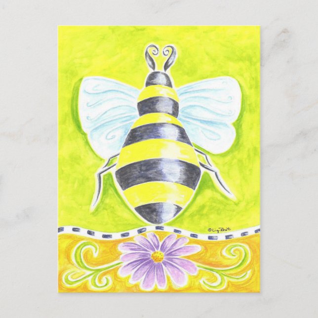 Cartão Postal Bumble Bee e Purple Daisy (Frente)