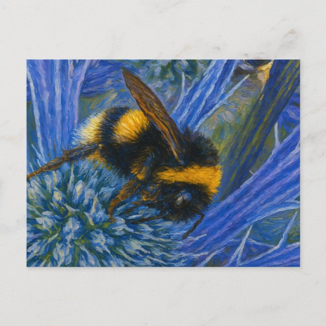Cartão Postal Bumblebee sobre o Thistle Azul (Frente)