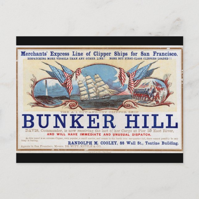 Cartão Postal Bunker Hill Clipper navegando 1853 (Frente)