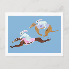 Cartão Postal Bunnies riding Greyhounds