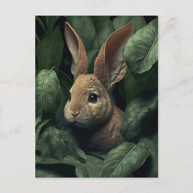Cartão Postal Bunny and plant postcard (Frente)