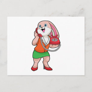 Cartão Postal Bunny como Secretário com Telefone