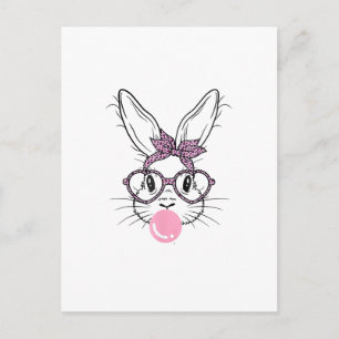 Cartão Postal Bunny Face Óculos de Leopardo Chiclete Dia de Pásc