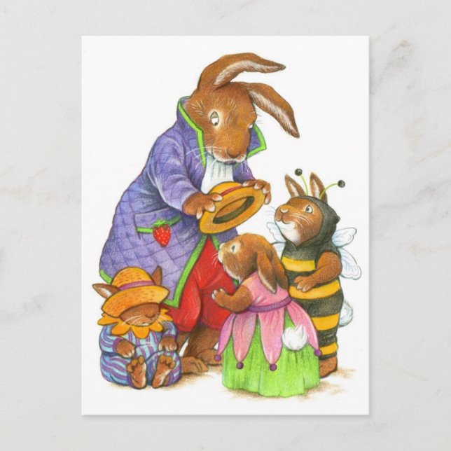 Cartão Postal Bunny Hats por Katy Bratun (Frente)