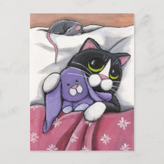 Cartão Postal Bunny Hugz | Ilustração Tuxedo Cat e Toy Bunny