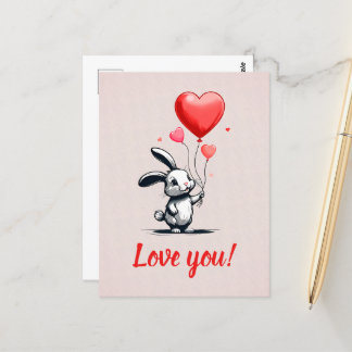 Cartão Postal Bunny Love Balloons