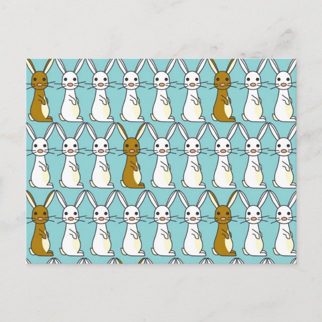 Cartão Postal Bunny Parade Blue - Brown and White Bunbun (Frente)