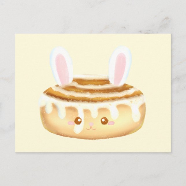 Cartão Postal Bunny Sweet Dessert Cinnamon Bun (Frente)