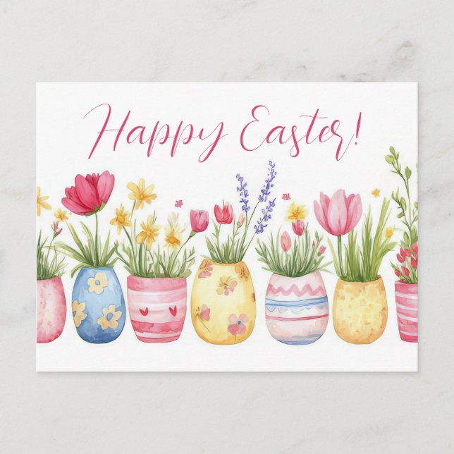 Cartão Postal Bunte Aquarell Oster Postkarte mit Frühlingsblumen (Frente)