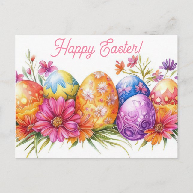 Cartão Postal Bunte Aquarell Oster Postkarte mit Frühlingsblumen (Frente)