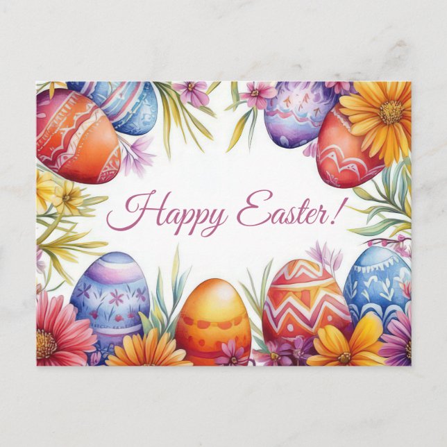 Cartão Postal Bunte Aquarell Oster Postkarte mit Ostereiern (Frente)