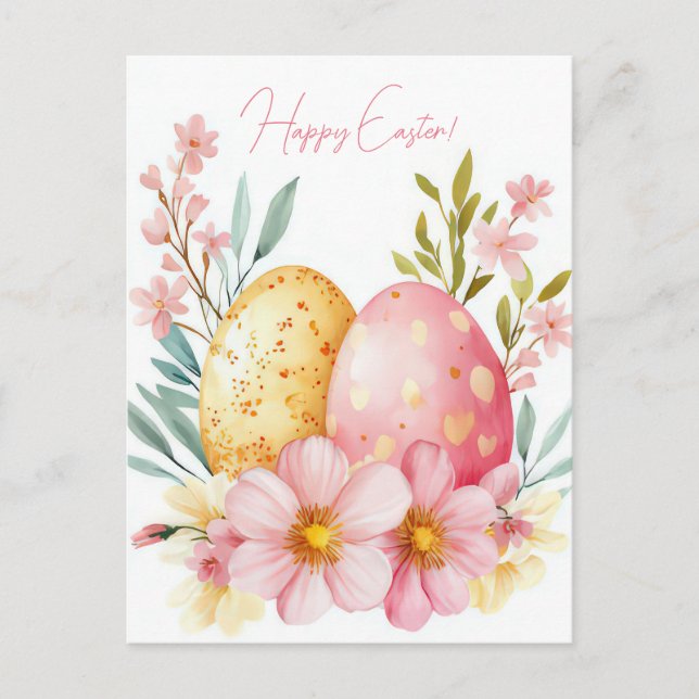 Cartão Postal Bunte Aquarell Oster Postkarte mit Ostereiern (Frente)