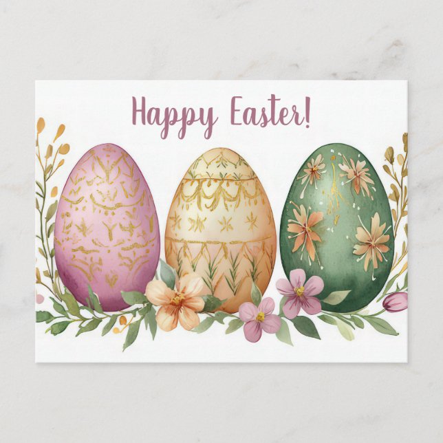 Cartão Postal Bunte Aquarell Oster Postkarte mit Ostereiern (Frente)