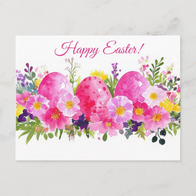 Cartão Postal Bunte Aquarell Oster Postkarte mit Ostereiern (Frente)