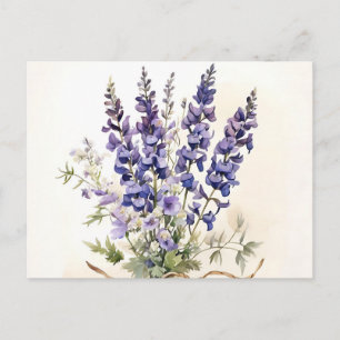 Cartão Postal Buquê de Delphinium Romântico Aquarela