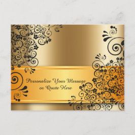 Cartão Postal Buquê de Flor Preto Dourado Elegante Personalizado
