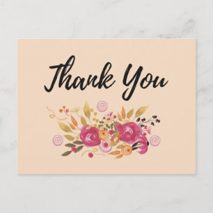 Cartão Postal Buquê de Flor Rosa em Obrigados de Partes de Pês