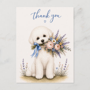 Cartão Postal Buquê de Flores Bichon Frise Obrigado