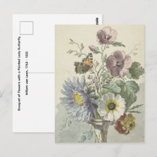 Cartão Postal Buquê de Flores - Borboleta Dama Pintada