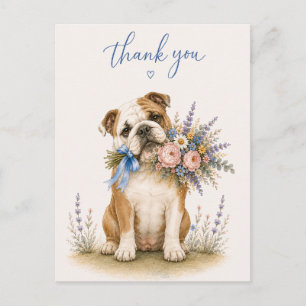 Cartão Postal Buquê de Flores Bulldog Inglês Obrigado