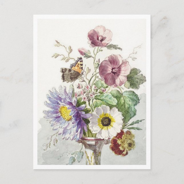 Cartão Postal Buquê de Flores com Pintura de Borboleta (Frente)