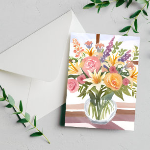 Cartão Postal Buquê de Flores da Primavera   Aquarela Floral Bon