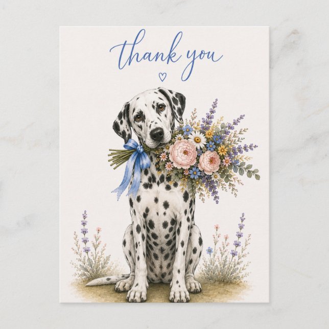 Cartão Postal Buquê de Flores Dálmata Obrigado (Frente)