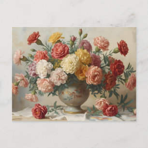 Cartão Postal Buquê de Flores de Cravo Vida Morta Vintage