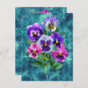 Cartão Postal Buquê de Flores de Pansy Violets OBRIGADO