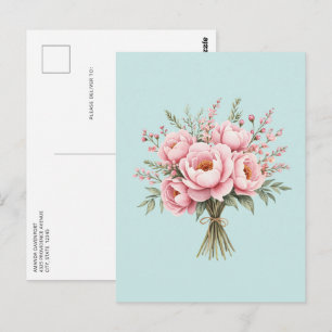 Cartão Postal Buquê de Flores de Peônia Rosa Bonita